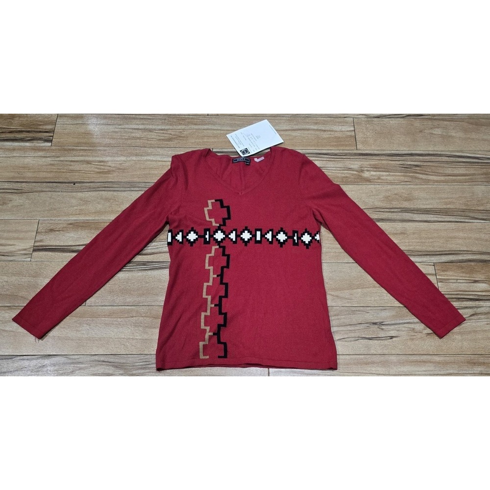 Orly Red Geometric Pattern Women's Sweater Size‎ Medium